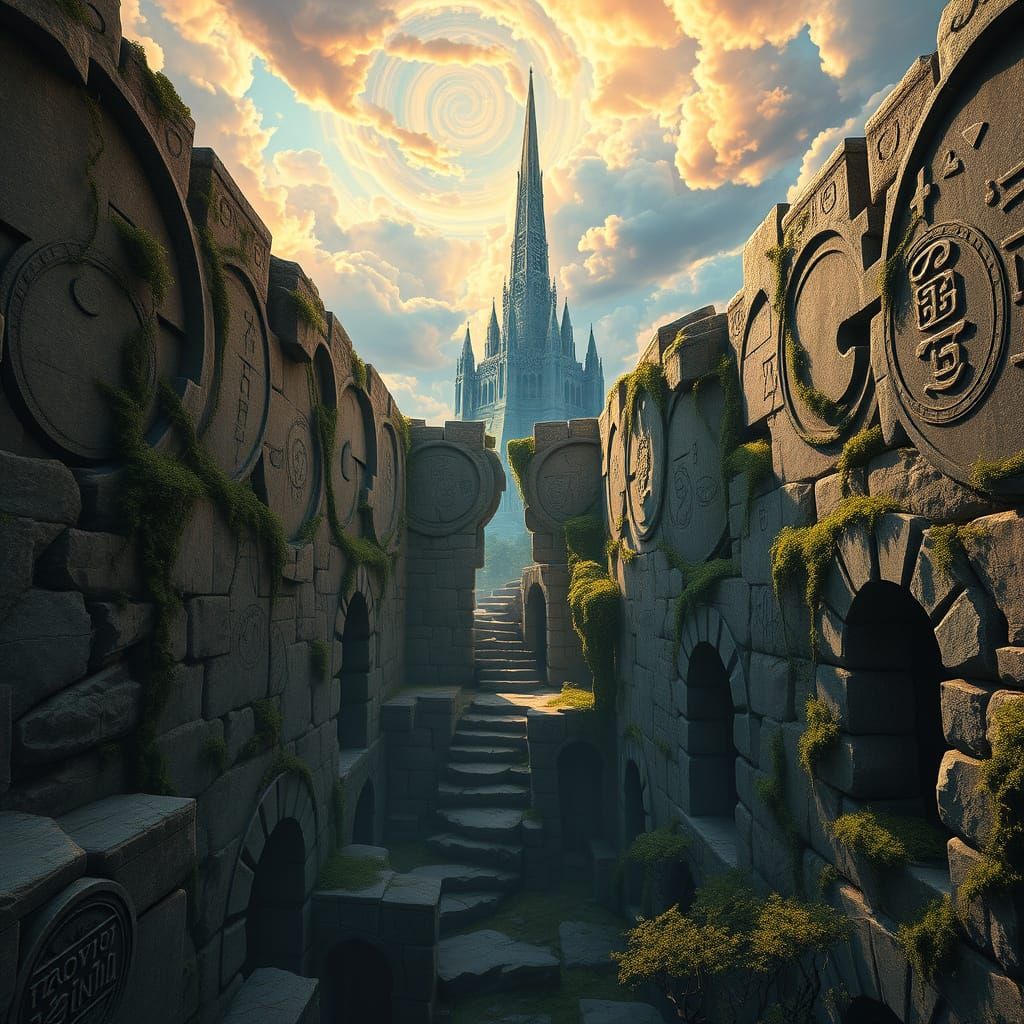 Mystical Labyrinth in Golden Light