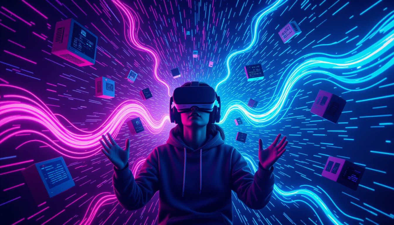 Virtual Reality Scene with Flowing Digital Code