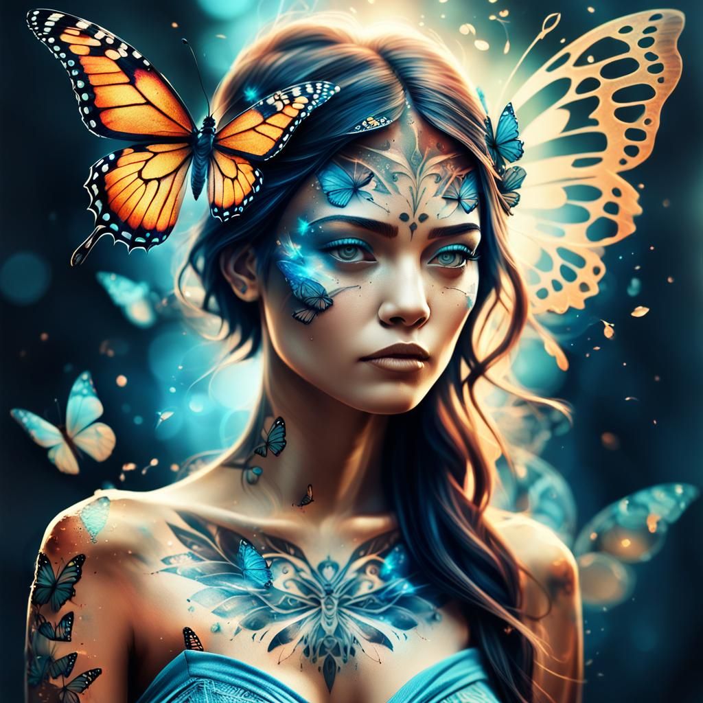 Goddess with Butterfly Tattoo: Digital Illustration