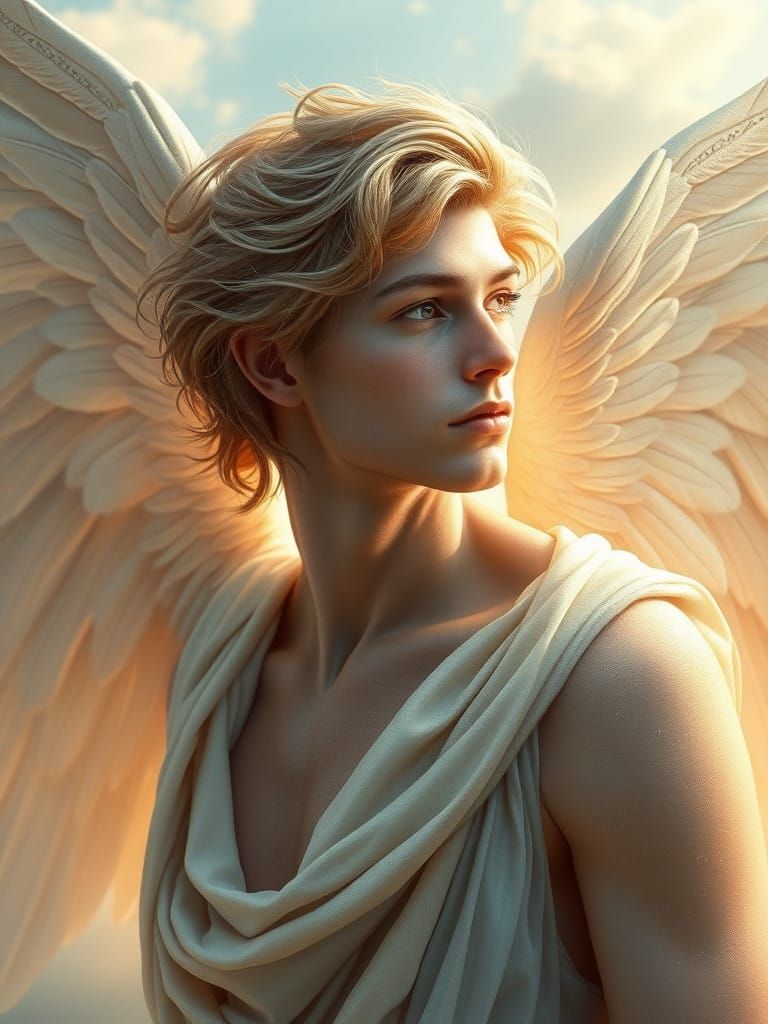 Ethereal Male Angel in Dreamy Pastel Light