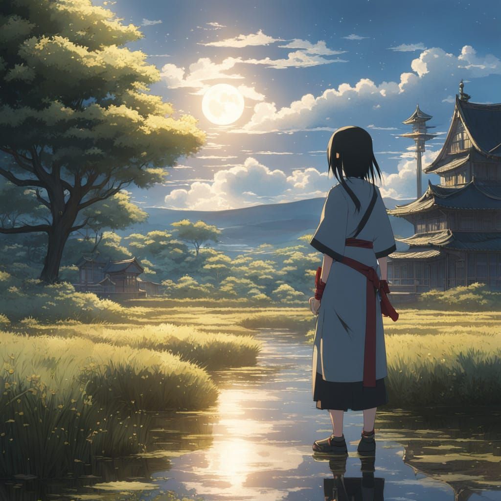 Ethereal Anime Duel Under the Moonlit Sky