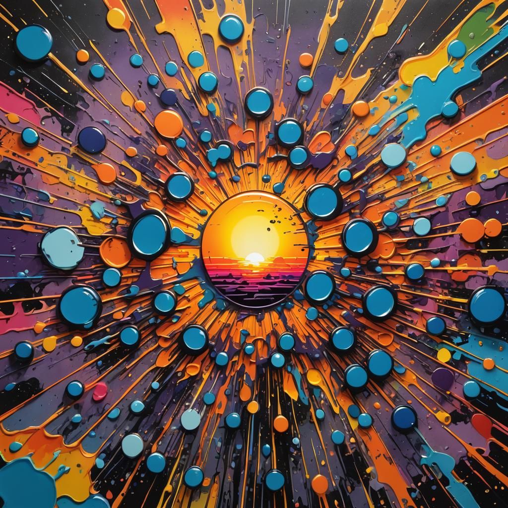 Punching Mirrored Sunrise in Fluorescent Mixed Media