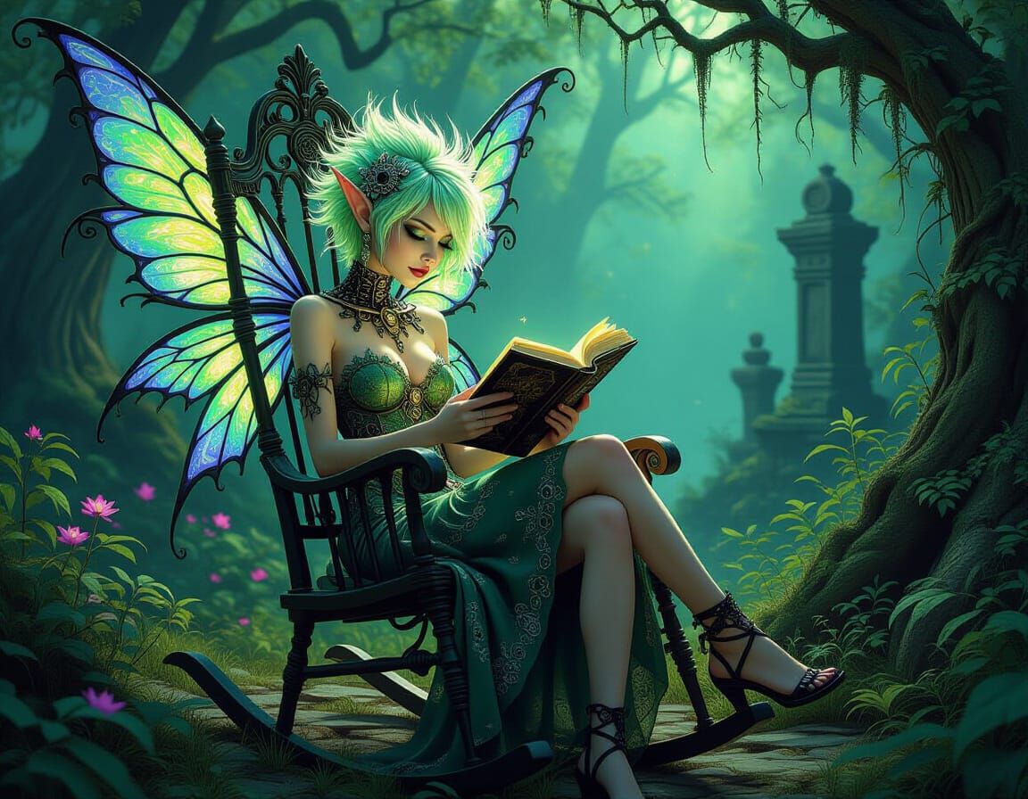 Gothic Fairy in Enchanted Forest, Art Nouveau Style