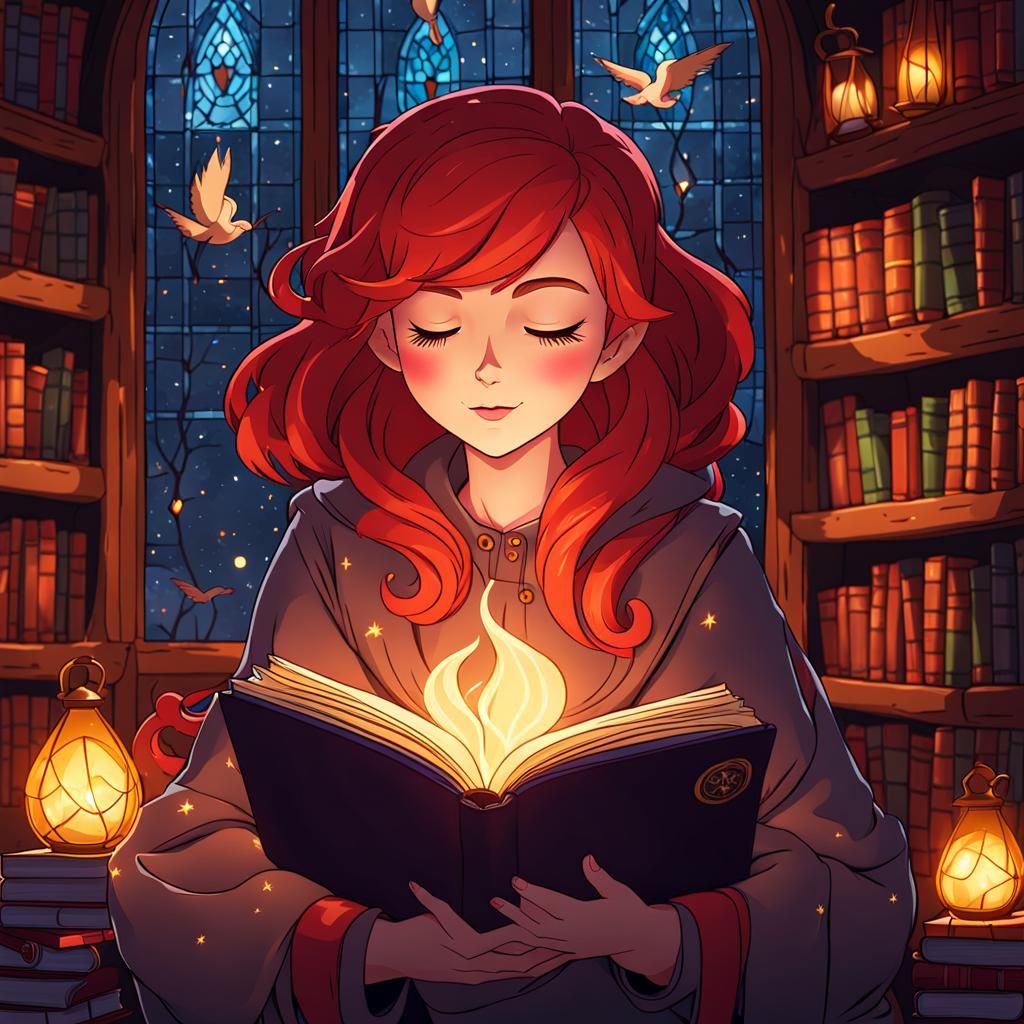 Cozy Campsite in Magical Library: Ghibli Style