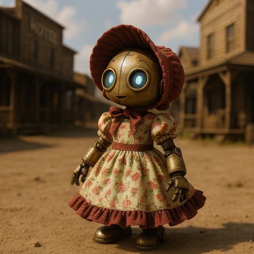 Teeny Robot in Pretty Dress: Whimsical Western Art
