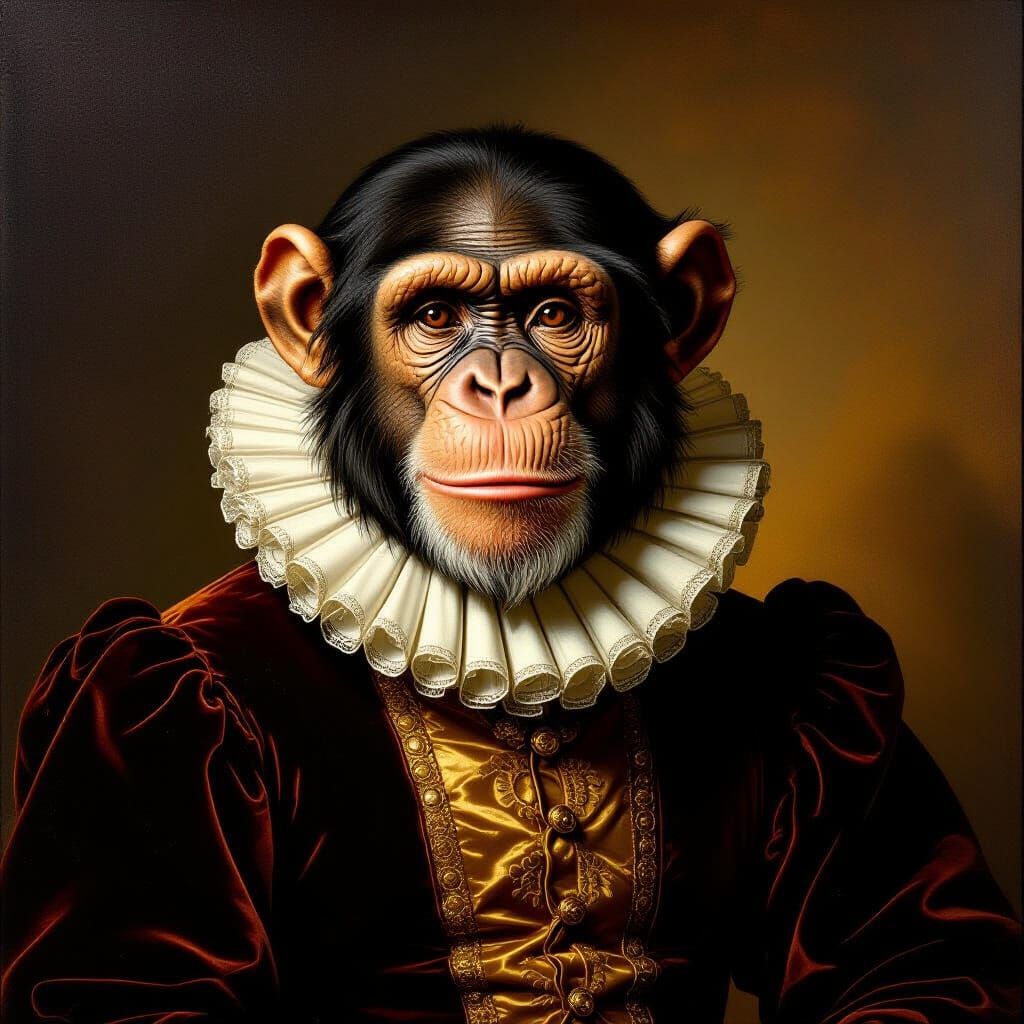 Renaissance Chimp Portrait in Velvet Doublet