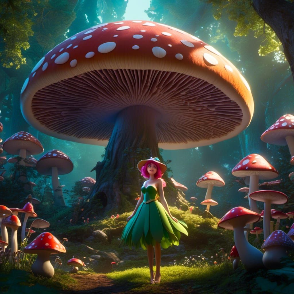 Forest Fairy in Mushroom Circle: Pixar-Style 3D Art