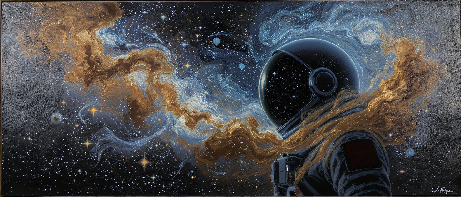 Astronaut Adrift in Nebula as Impasto Oil Painting