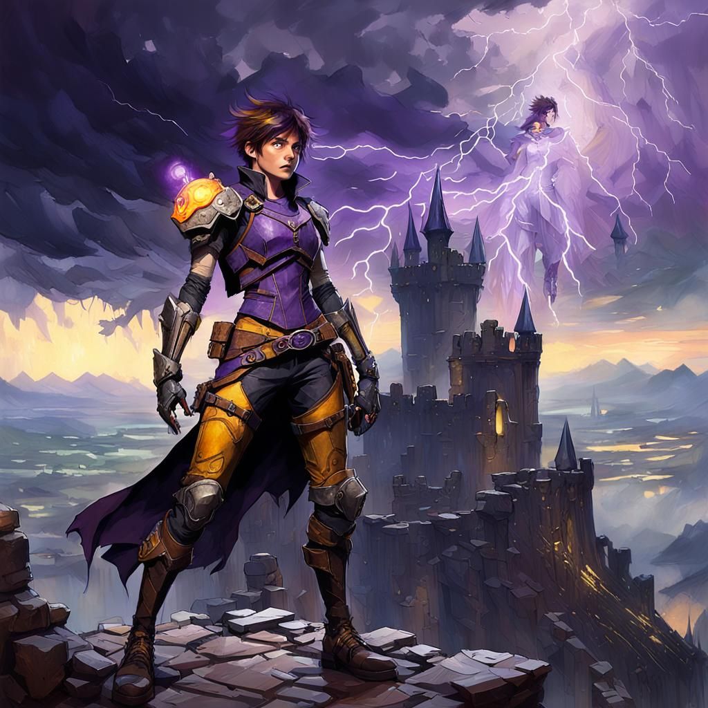 Fantasy Warrior in Stormy Ruins: Digital Concept Art