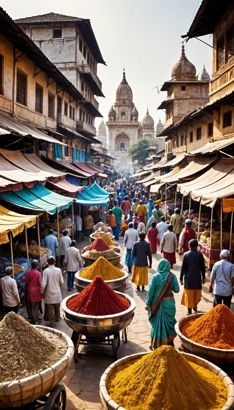 Vibrant Indian Market Scene in Warm Light