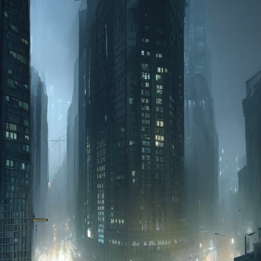 Hyperdetailed Dark Fantasy Cityscape at Night
