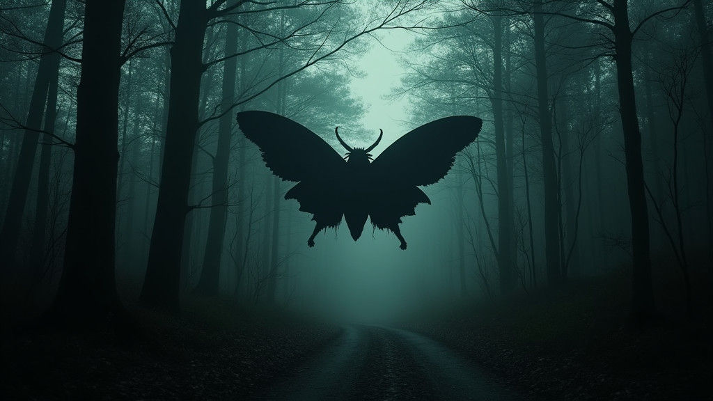 Dark Forest Horrorscape with West Virginian Mothman