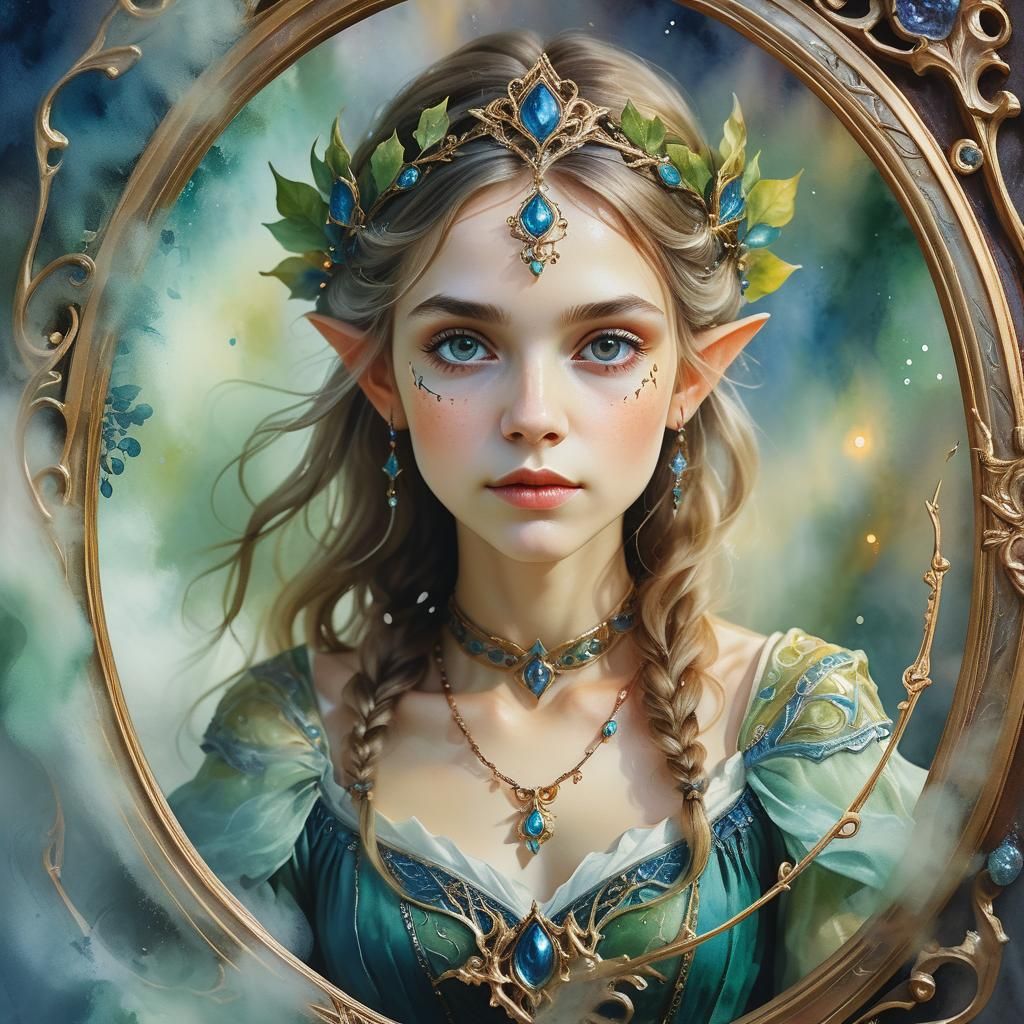 Elegant Elven Portrait in Watercolor Style