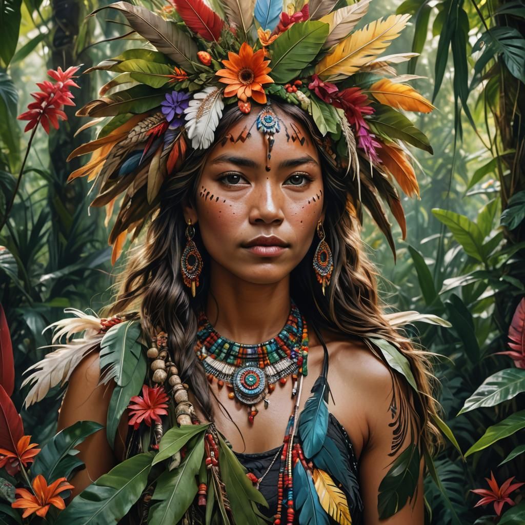 Native Beauty in Jungle: Hyperrealistic Close-Up