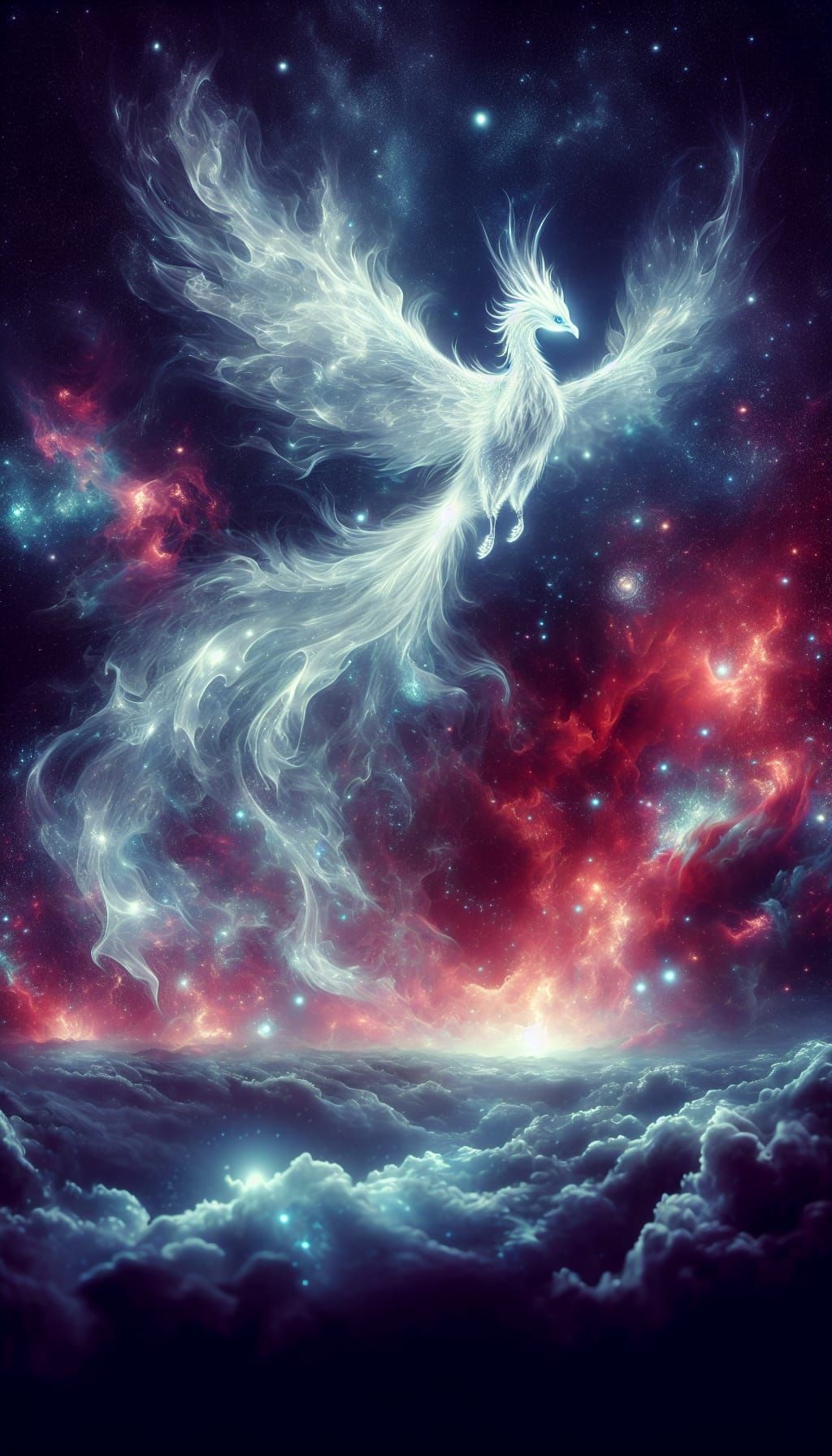 Silver Phoenix Soaring Through Space