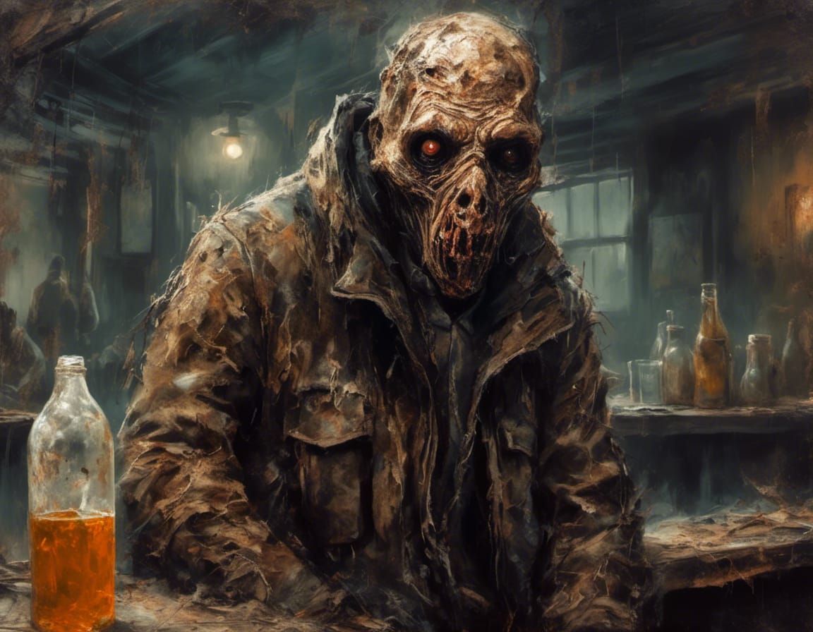 Mutated Man in Post-Apocalyptic Bar: Airbrush Painting