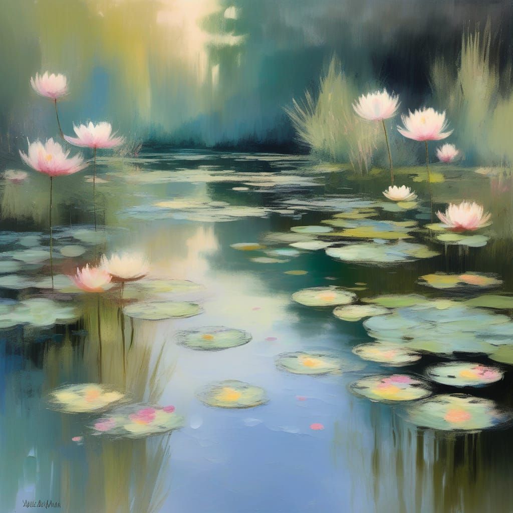 Monet Inspired Water Lily Pond with Dreamy Light