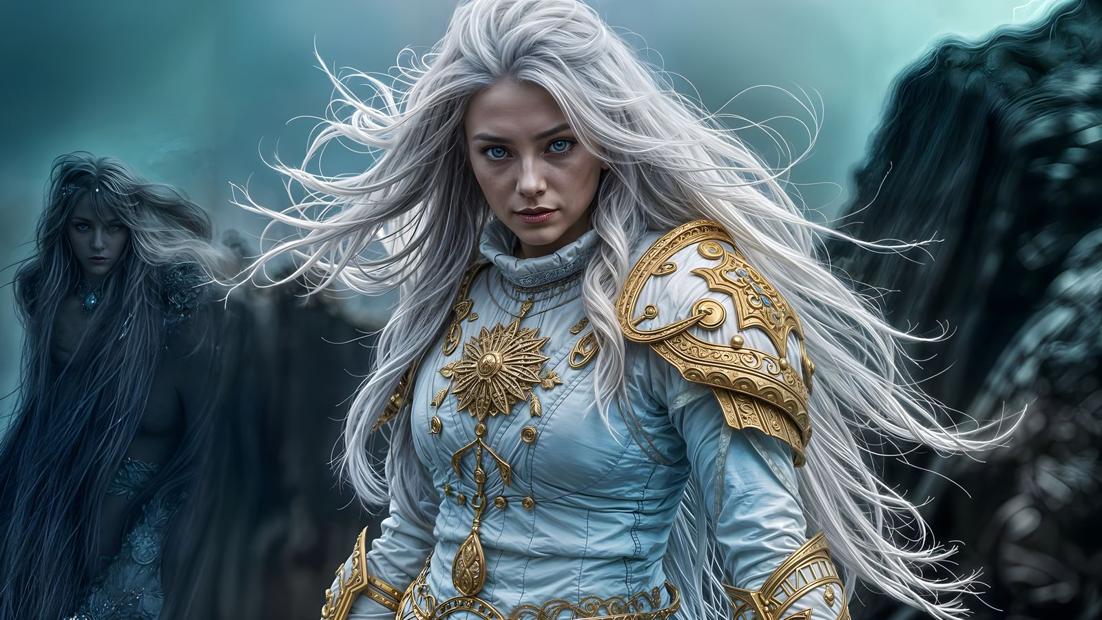 Ethereal Elemental Shaman in Ancient White and Gold Armor