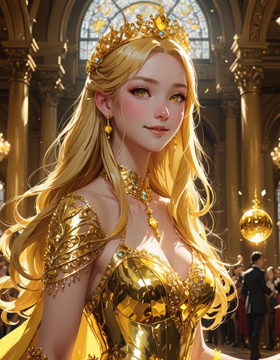 Yellow Princess in Grand Hall, Anime Style