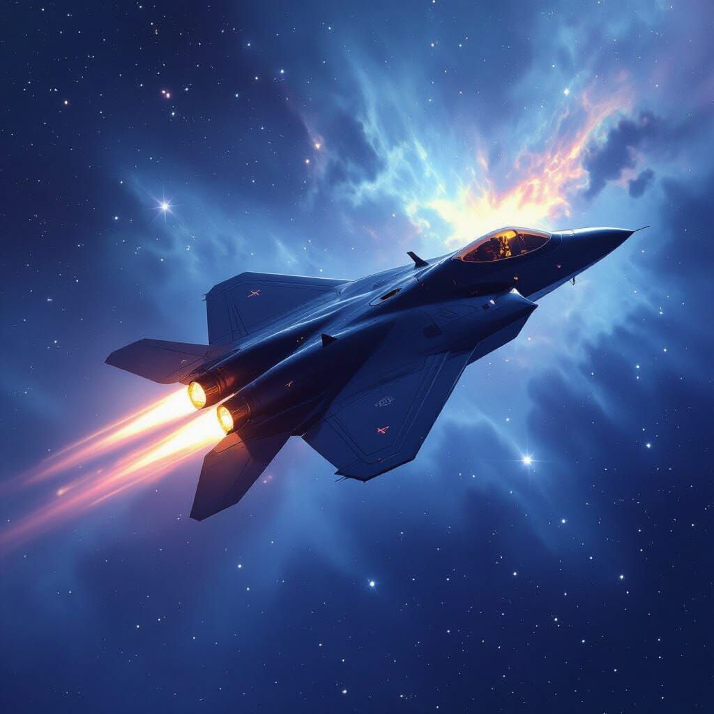 F117 Nighthawk Jet Soars Through Starry Nebula
