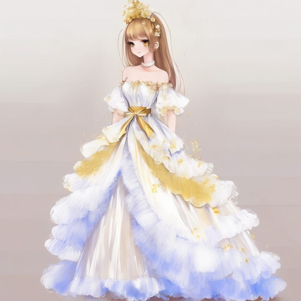 Dreamlike Impressionistic Anime Girl Portrait with Golden Ha...