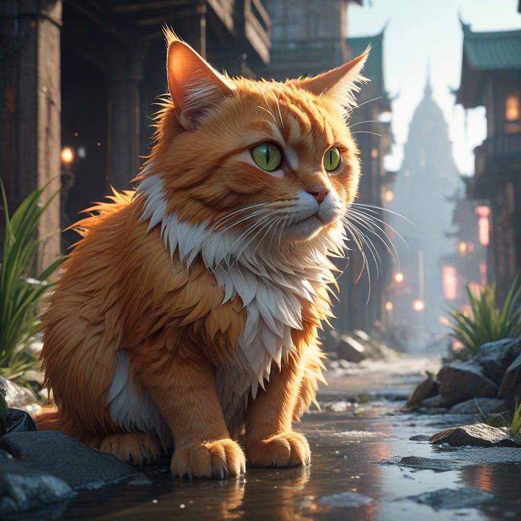 Eldritch Pineapple Cat Battles Cosmic Mouse in Frozen City