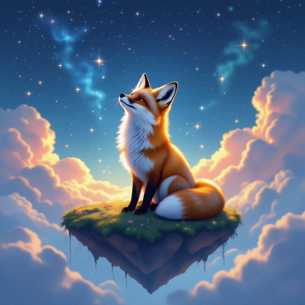 Fox on Floating Island Bathed in Starlight