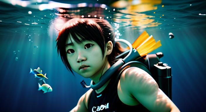 Underwater Anime Scene in Professional Photography Style