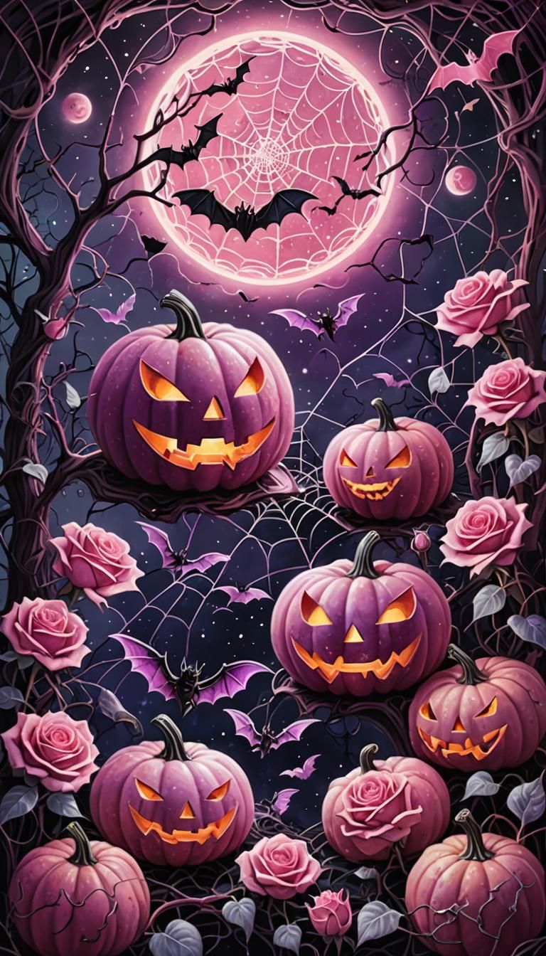 Sinister Pink Pumpkins in a Pablo Amaringo Style