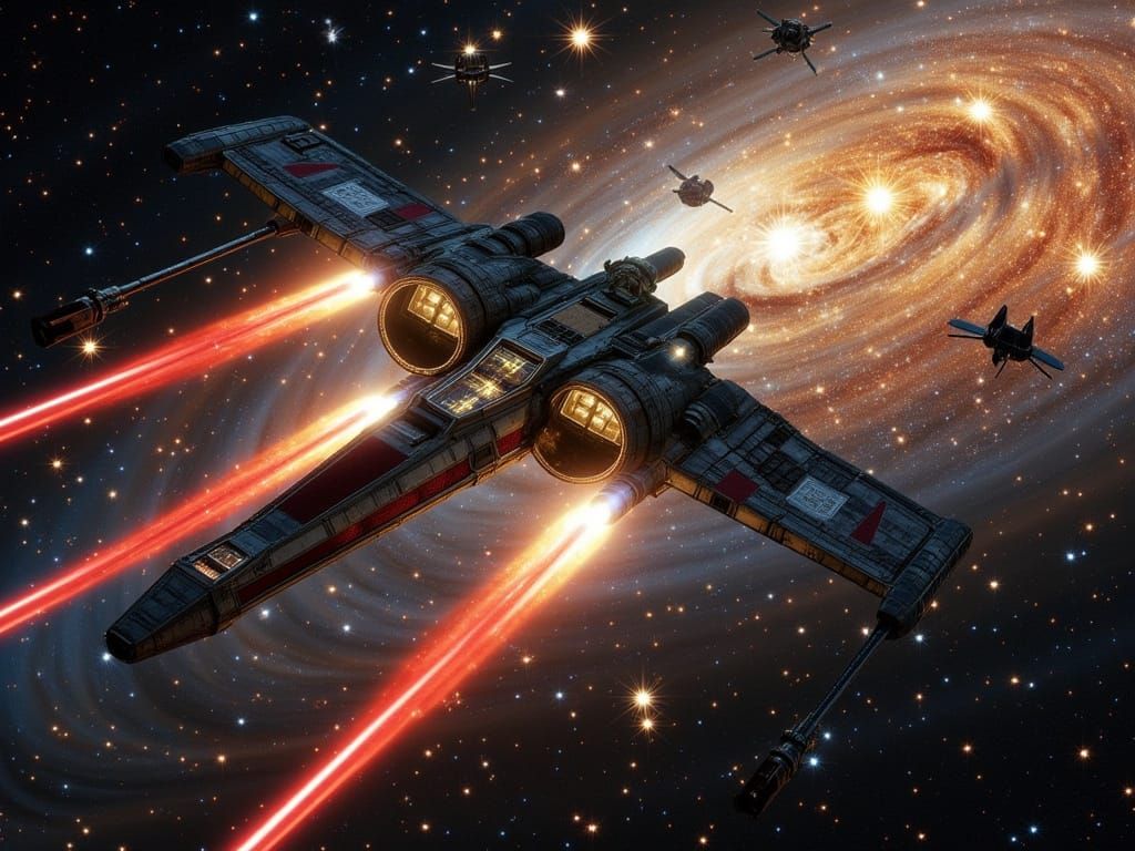 X-Wing Battles TIE Fighters in Fiery Galaxy