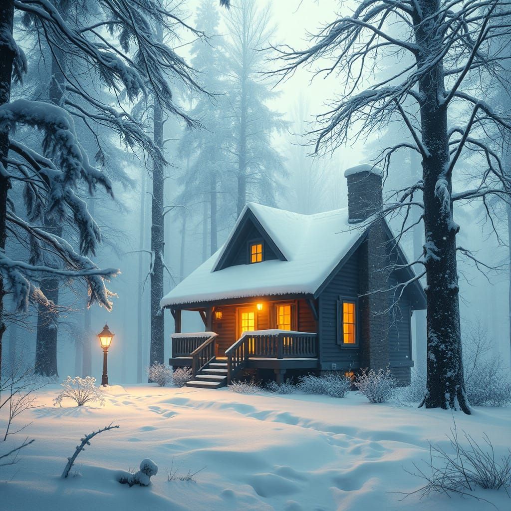 Warm Winter Wonderland in Snowy Forest Landscape
