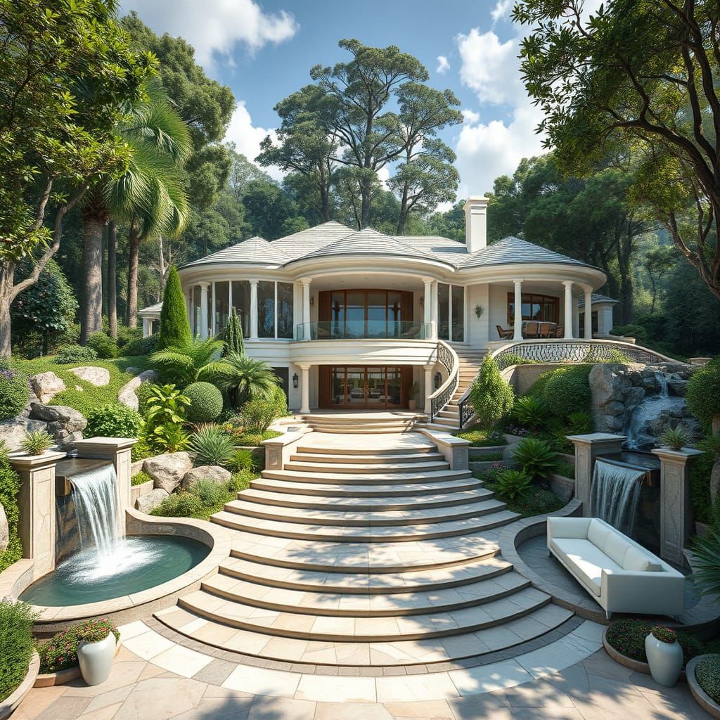Dream House Oasis with Waterfalls and Elegant Design