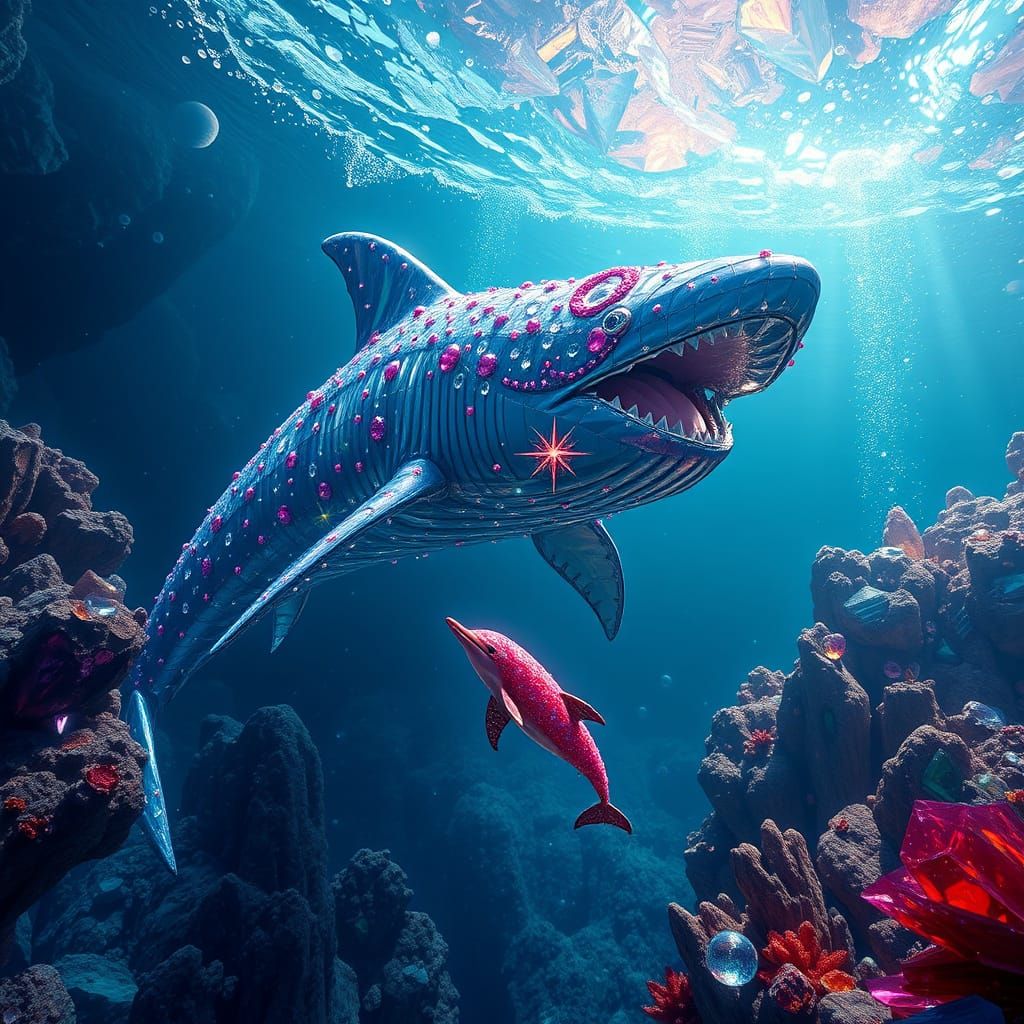 Crystal Megalodon in Gemstone Ocean