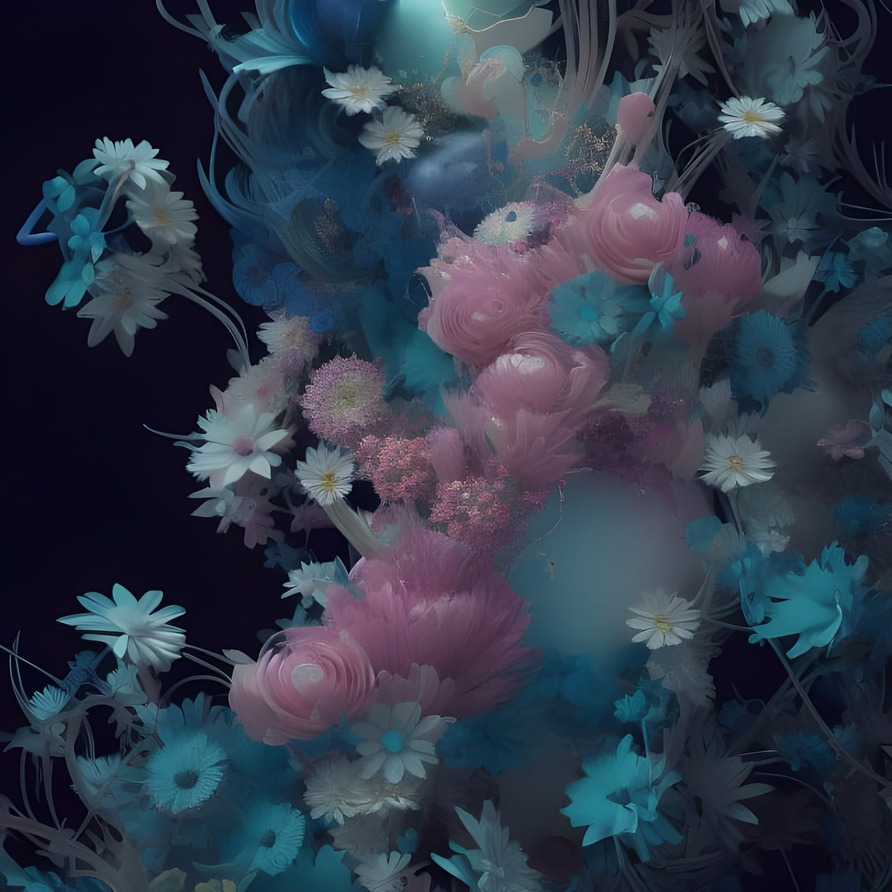 Hyperrealistic Abstract Flowers in Photoillustration Style