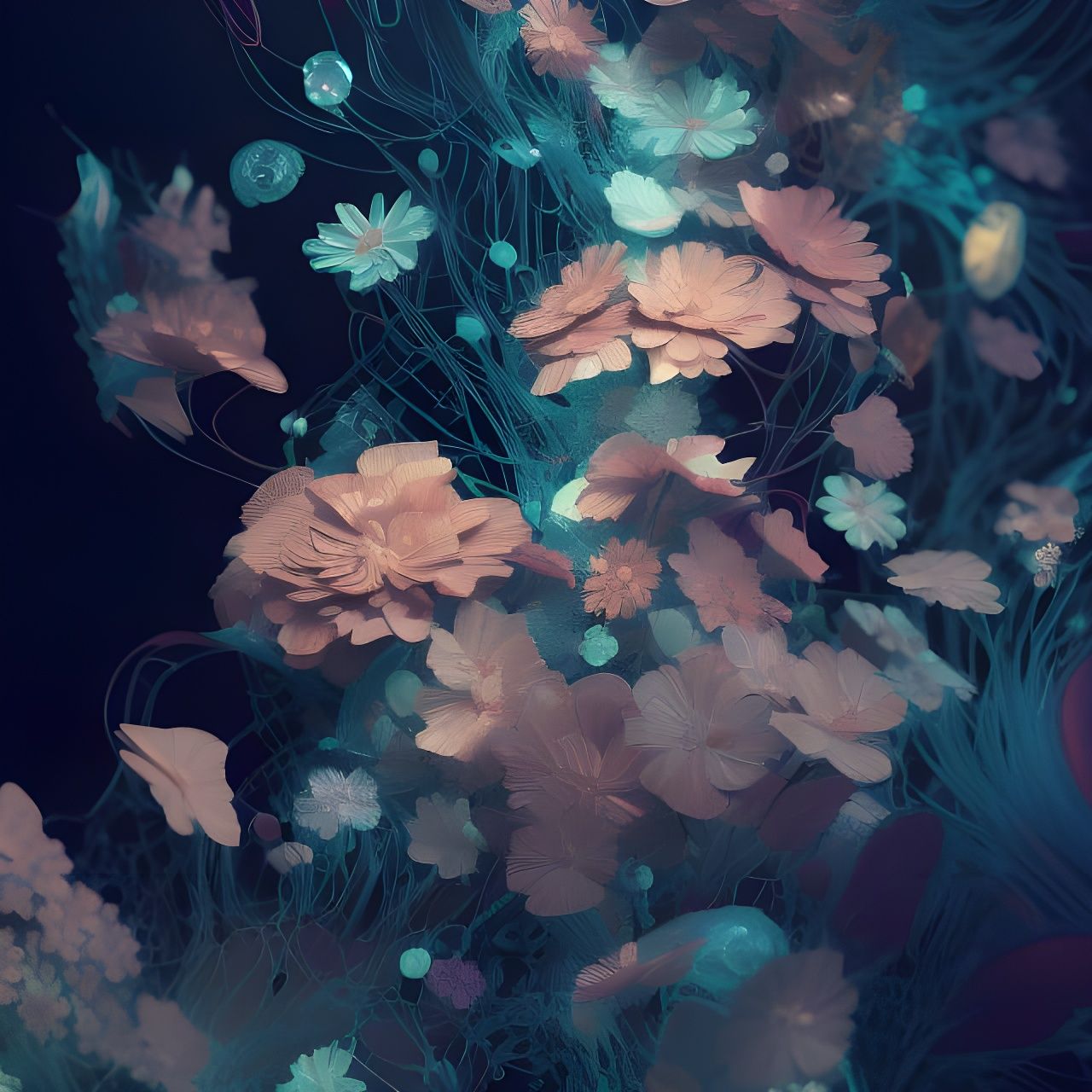 Detailed Abstract Flowers: Hyperrealistic Photoillustration