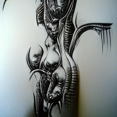 Succubus in H.R. Giger Inspired Ink Drawing