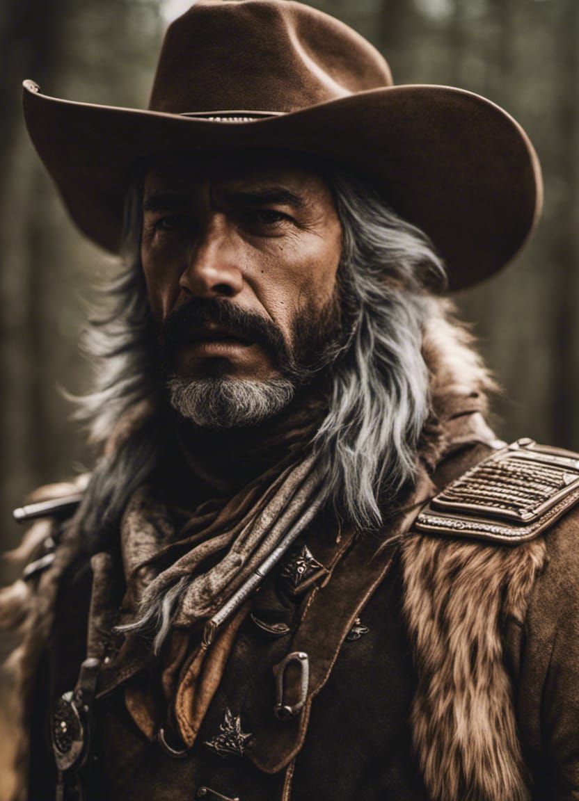 Fantasy Wolf Cowboy Portrait in Dark Academia Style