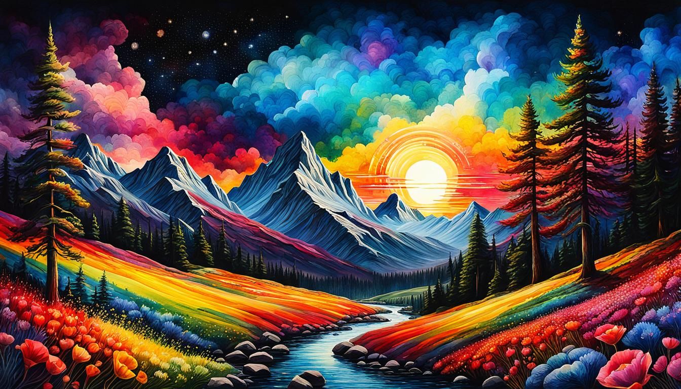 Rainbow Landscape in Detailed Polychromatic Style