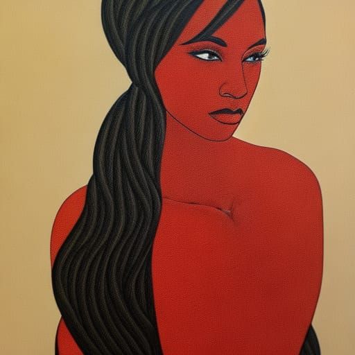 Coral Snake Woman in Wet Colored Pencil Drawing