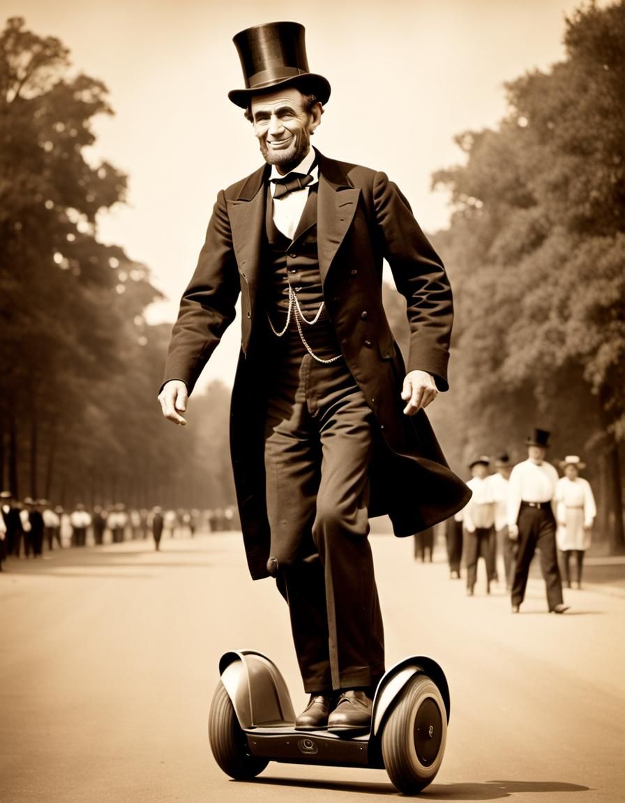 Abraham Lincoln did smile when he rode his hoverboard!