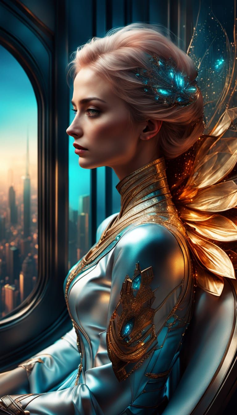 Serene Futuristic Contemplation in Hyper-Realistic Digital A...
