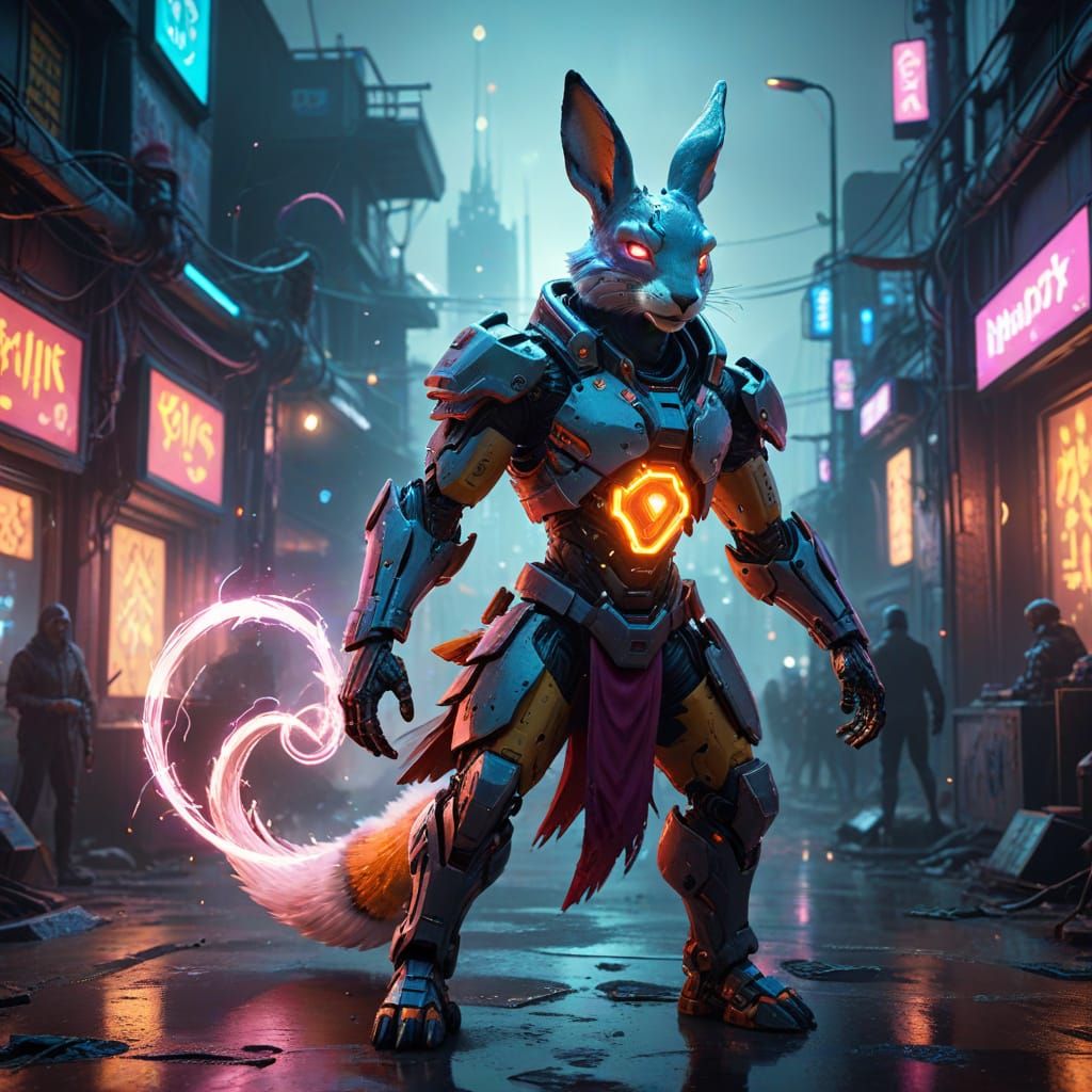 Cyberpunk Fantasy Monk Unveils Harmonious Chaos in Neon-Gezu...