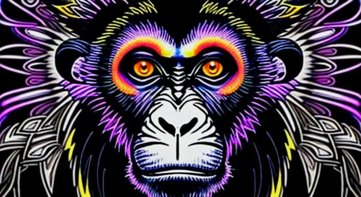 Vibrant Monkey Portrait in Art Nouveau Style