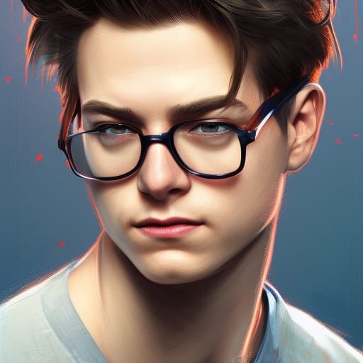 Detailed Portrait of Peter Parker in Art Nouveau Style