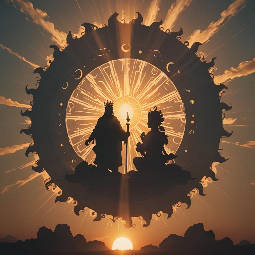 Silhouette of a God Before a Blazing Sun