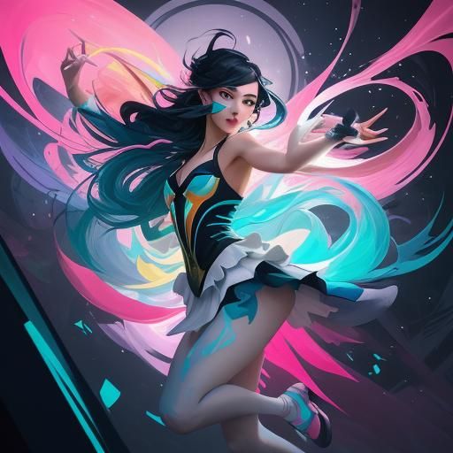 Ballet Dancer's Pain: Graffiti Art in Cubist Style