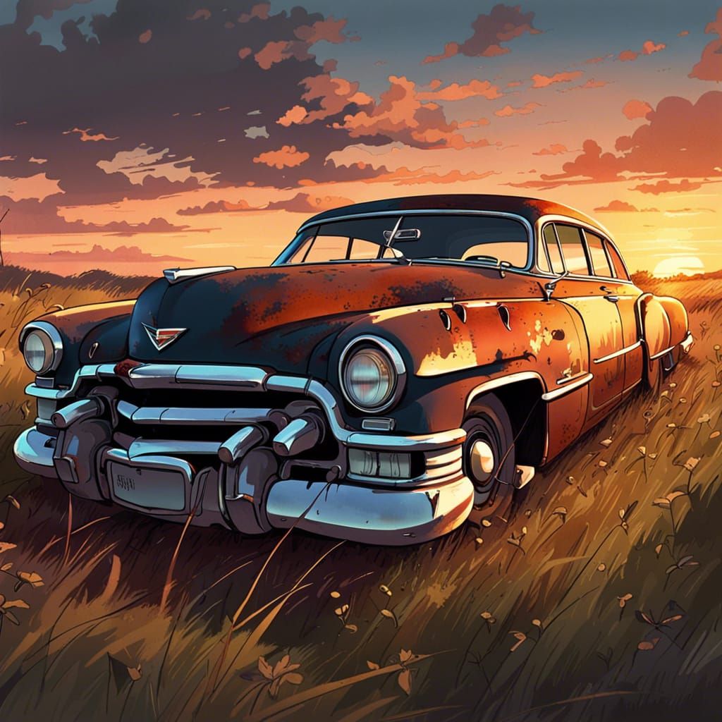 Rusted 1949 Cadillac 62 in Anime Style