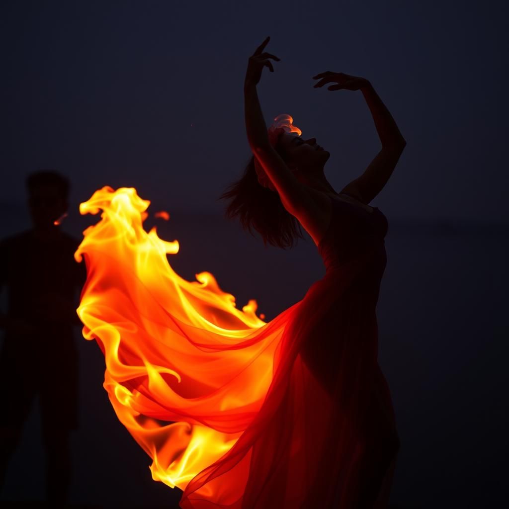 Dancing Woman Silhouette Formed From Flame