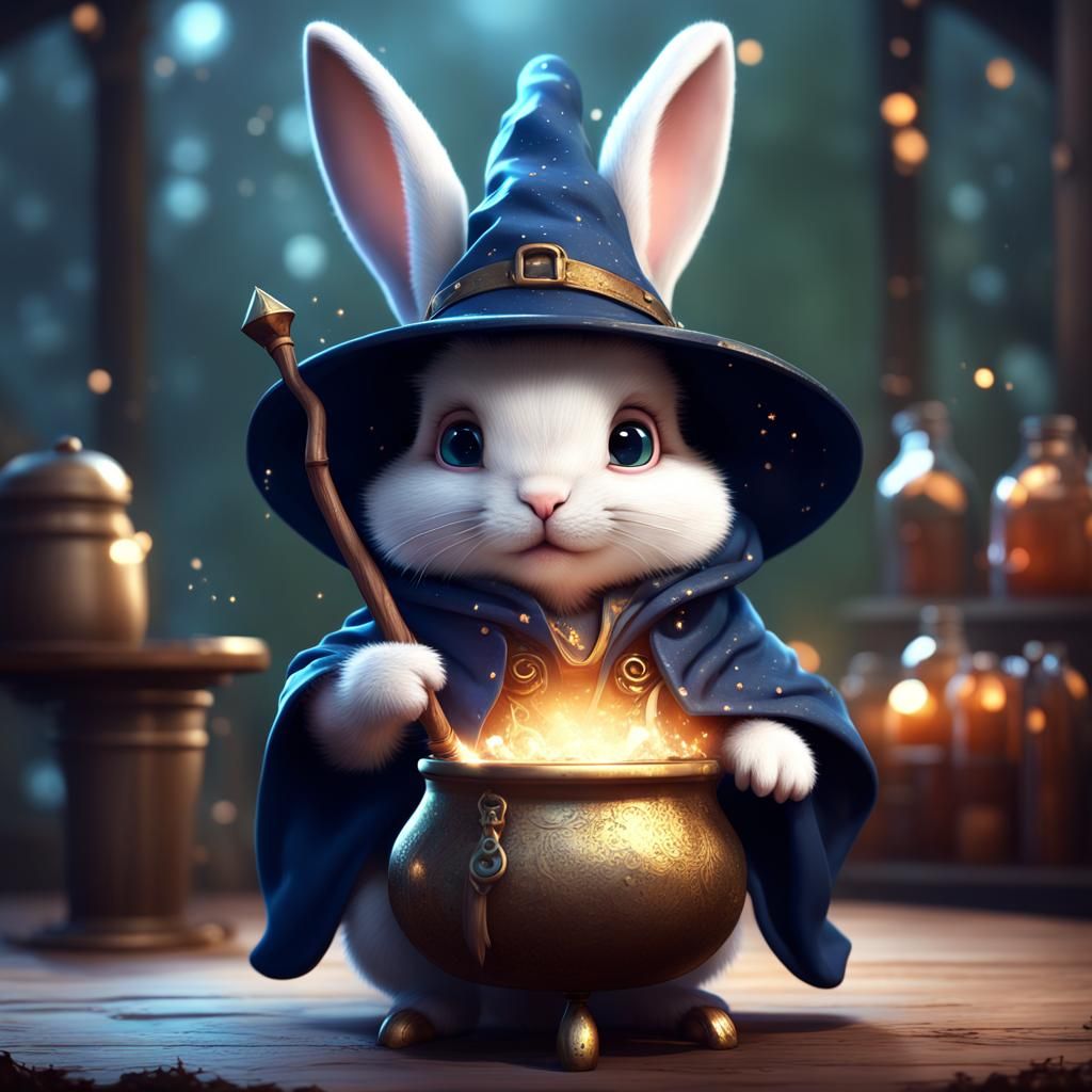 Cute Wizard Baby Bunny with Potions