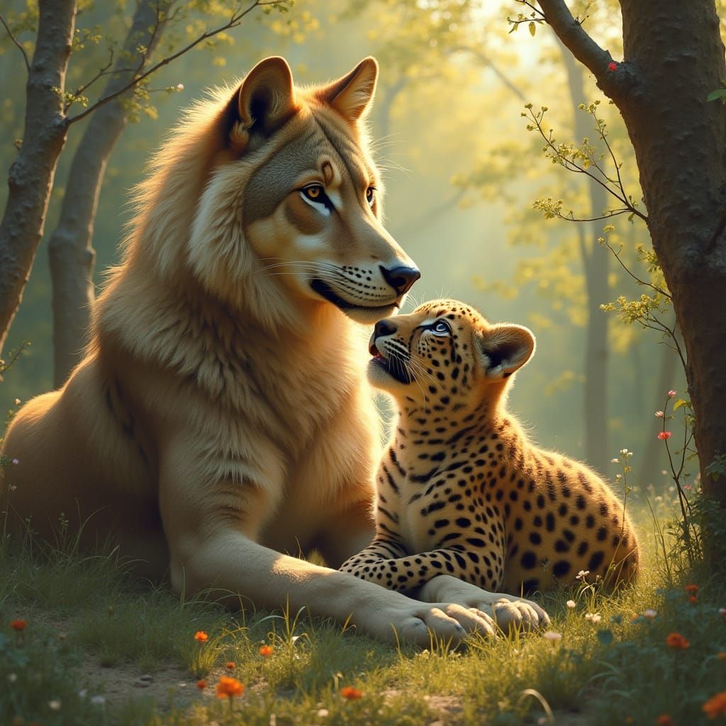 Peaceful Animals Together Under Child's Care